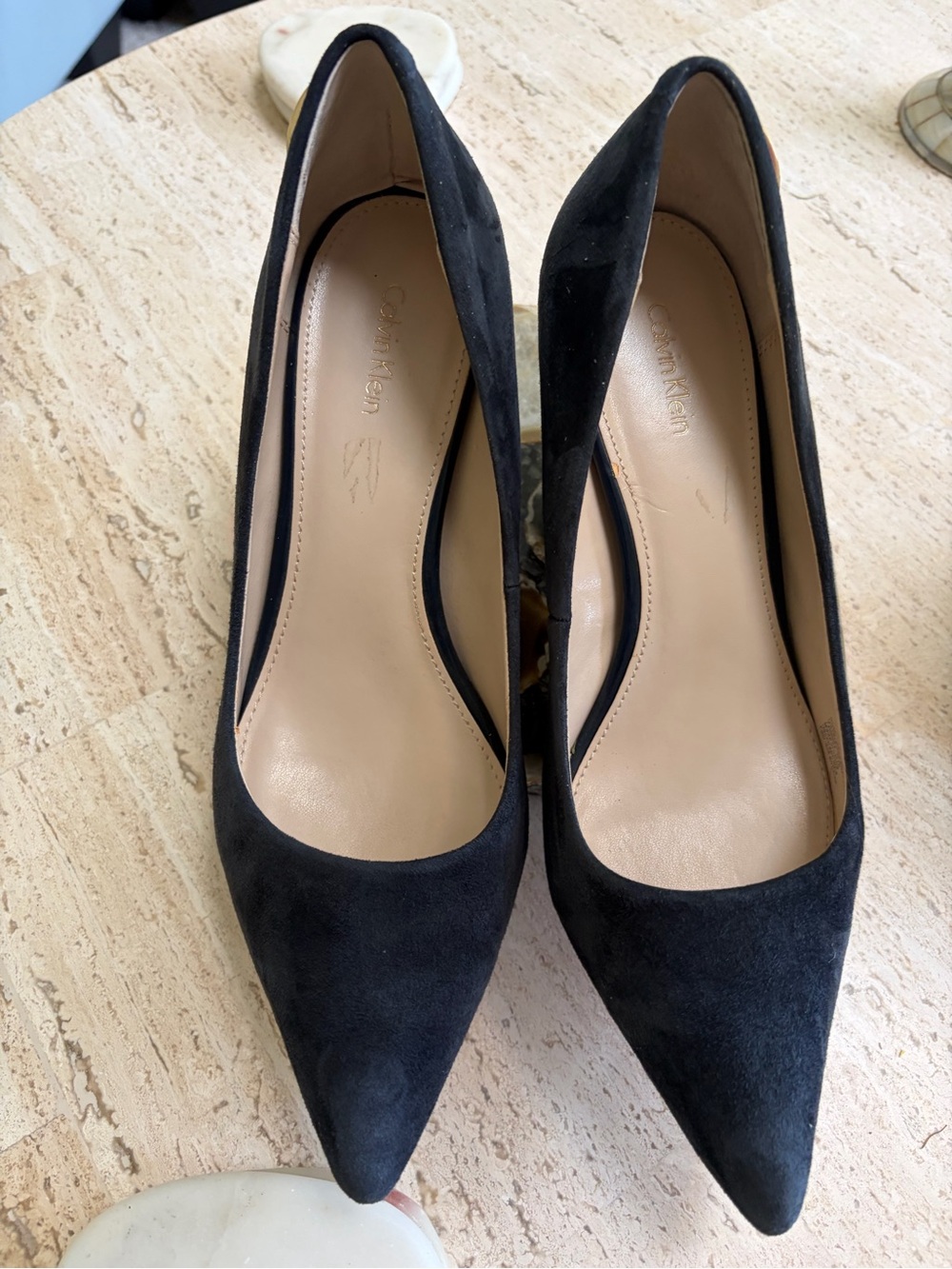 Calvin Klein Navy Suede Pointed Pumps